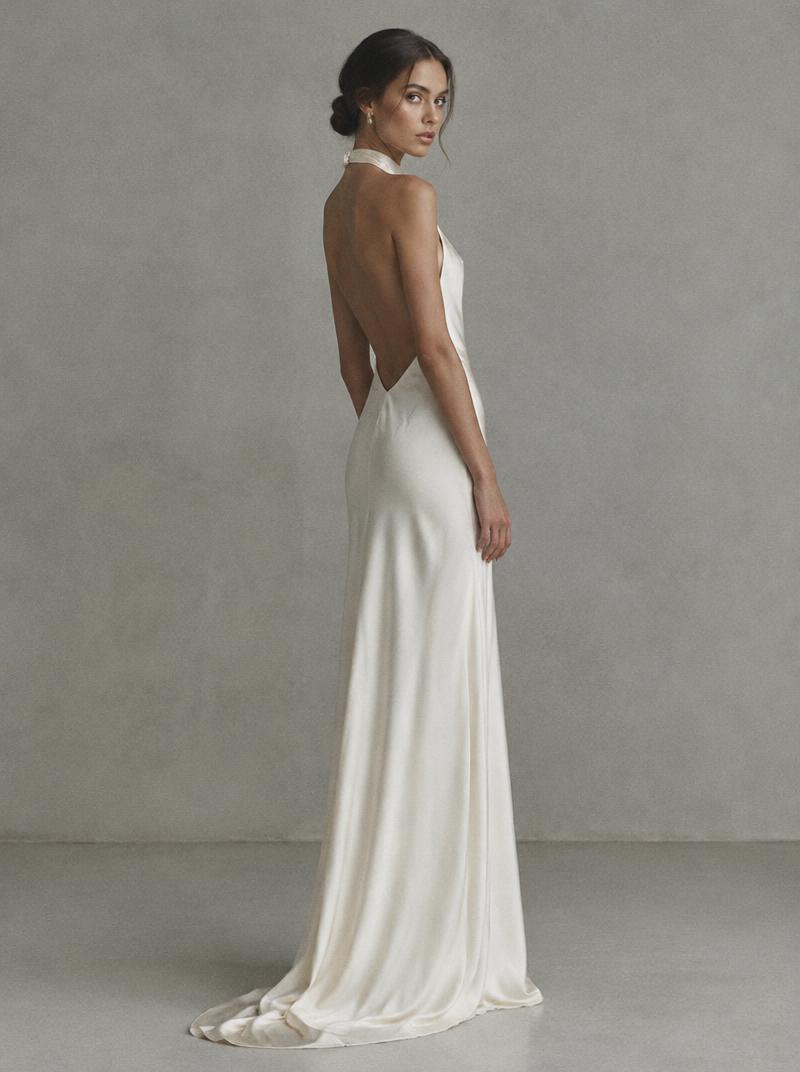 Delphine Column Gown — Sculpted column with a clean neckline.