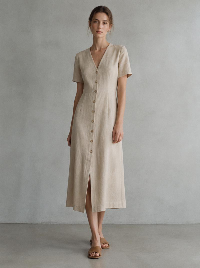 Célestine Poplin Dress — Crisp cotton poplin, A-line cut.