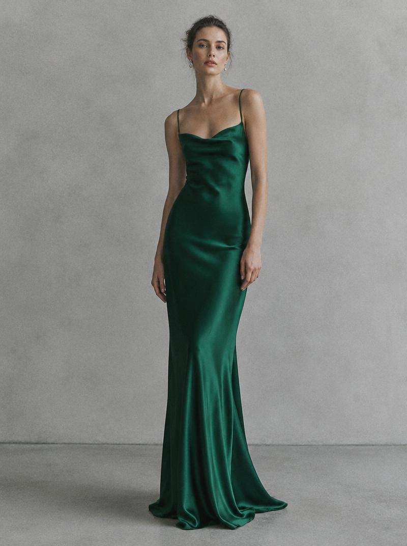 Manon Cowl Gown — Draped cowl neck, cut long and lean.